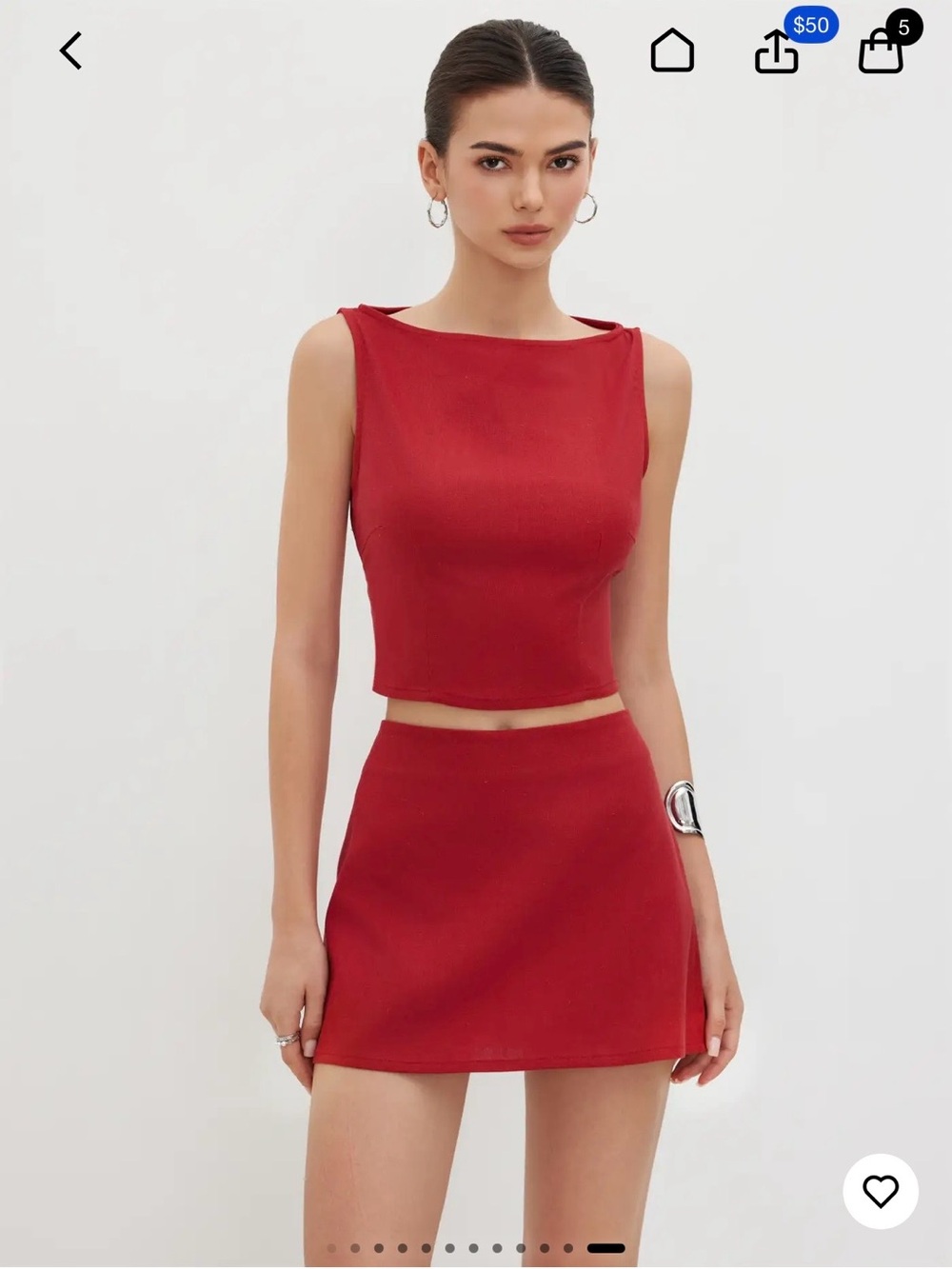 CIDER - BOAT NECKLINE CROP TOP WITH LOW RISE MINI SKIRT SET